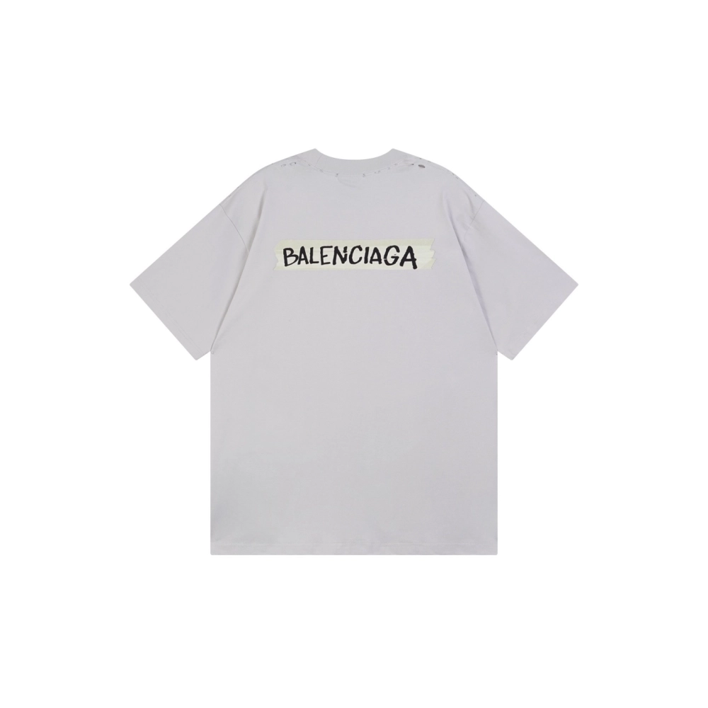 Balenciaga Masking Tape Printed Washed Distressed T-shirt Black White Olive Green,Balenciaga T Shirt,Tshirt,APPAREL