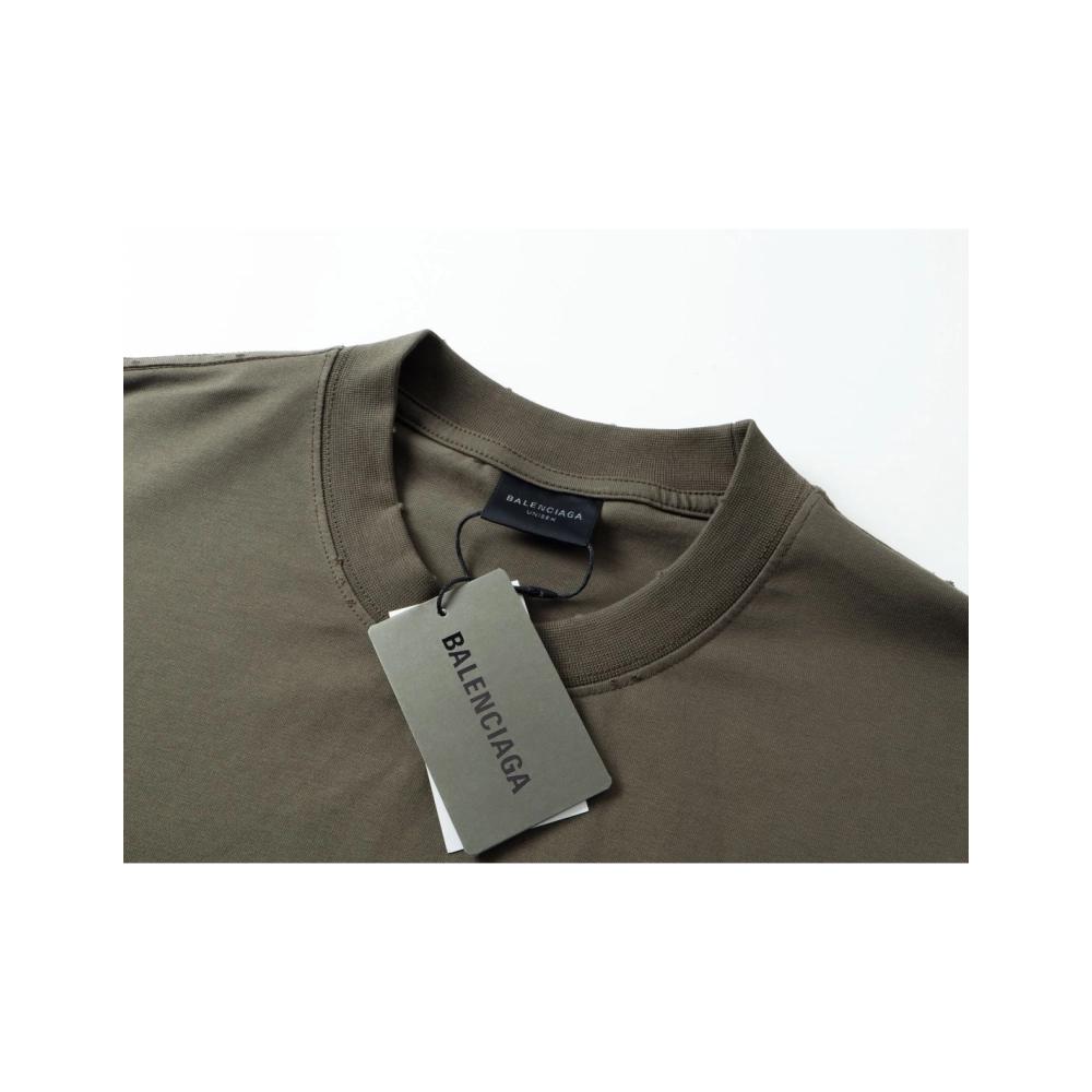 Balenciaga Masking Tape Printed Washed Distressed T-shirt Black White Olive Green,Balenciaga T Shirt,Tshirt,APPAREL