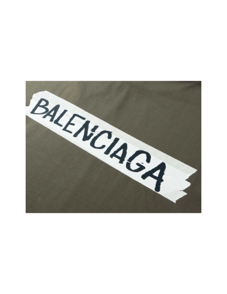 Balenciaga Masking Tape Printed Washed Distressed T-shirt Black White Olive Green,Balenciaga T Shirt,Tshirt,APPAREL