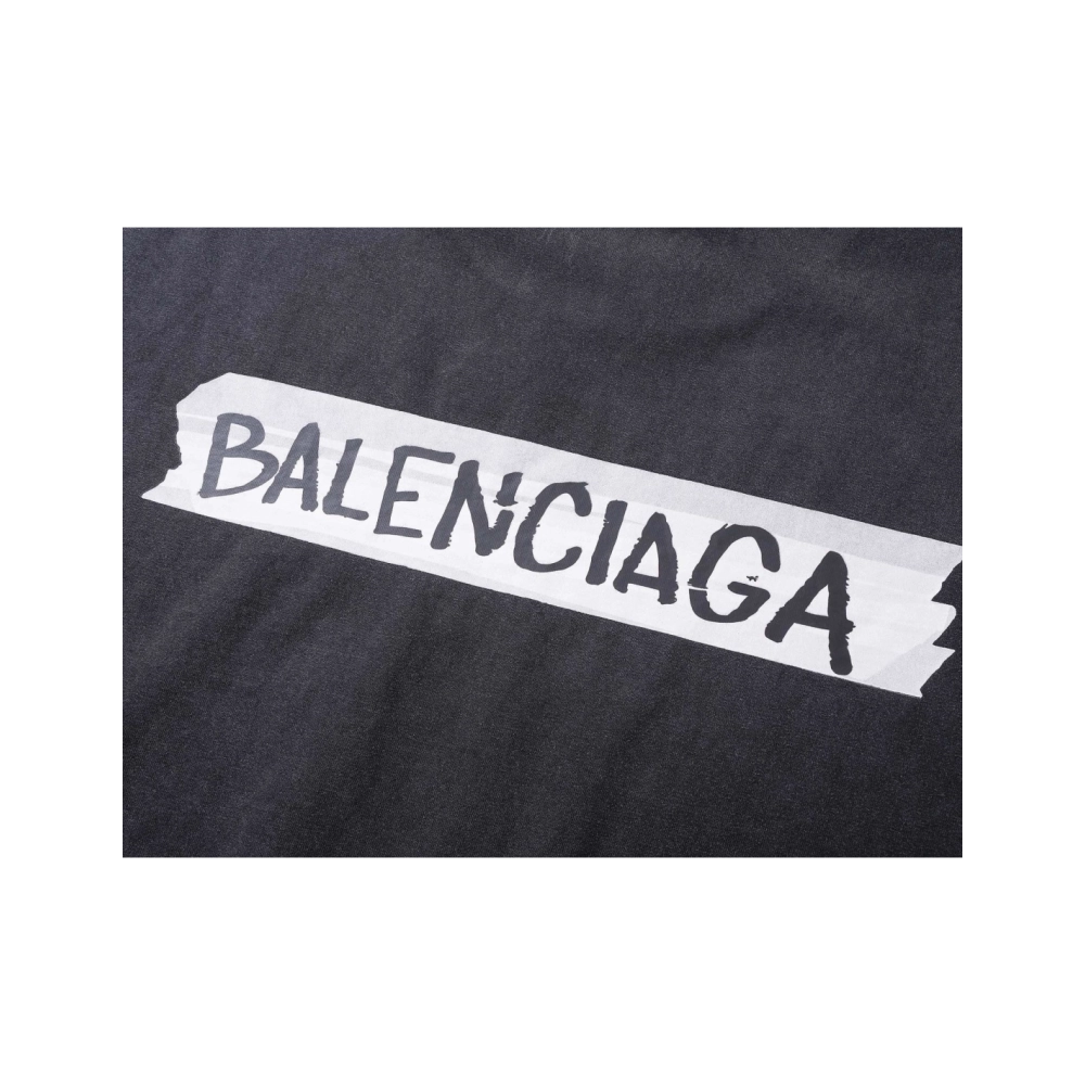 Balenciaga Masking Tape Printed Washed Distressed T-shirt Black White Olive Green,Balenciaga T Shirt,Tshirt,APPAREL