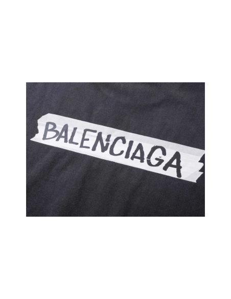 Balenciaga Masking Tape Printed Washed Distressed T-shirt Black White Olive Green,Balenciaga T Shirt,Tshirt,APPAREL