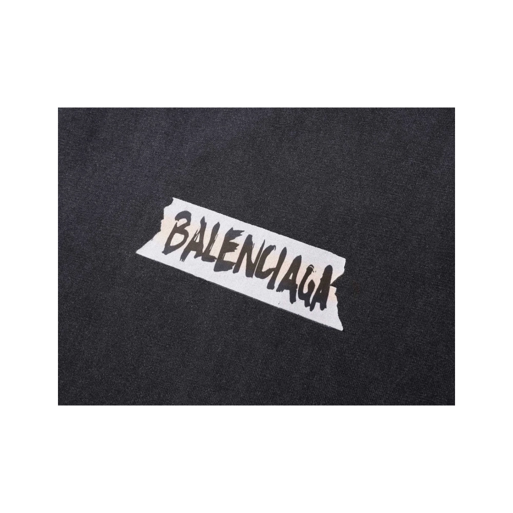 Balenciaga Masking Tape Printed Washed Distressed T-shirt Black White Olive Green,Balenciaga T Shirt,Tshirt,APPAREL