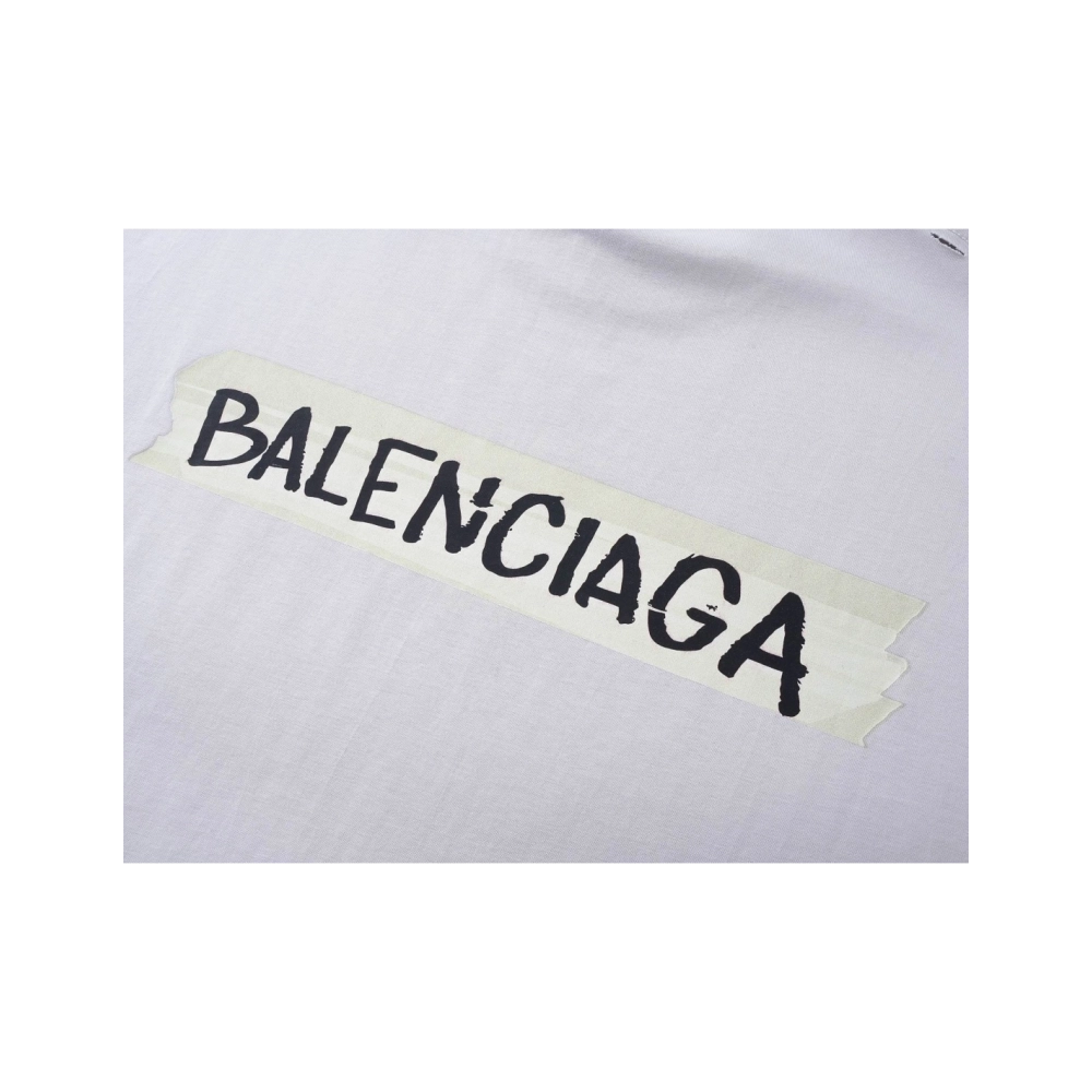 Balenciaga Masking Tape Printed Washed Distressed T-shirt Black White Olive Green,Balenciaga T Shirt,Tshirt,APPAREL