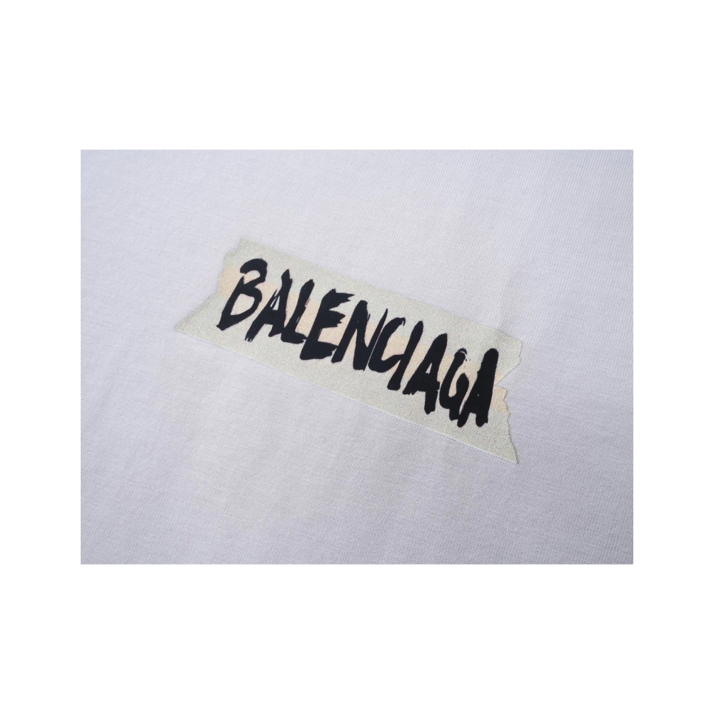 Balenciaga Masking Tape Printed Washed Distressed T-shirt Black White Olive Green,Balenciaga T Shirt,Tshirt,APPAREL