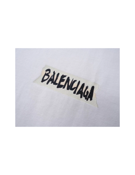 Balenciaga Masking Tape Printed Washed Distressed T-shirt Black White Olive Green,Balenciaga T Shirt,Tshirt,APPAREL