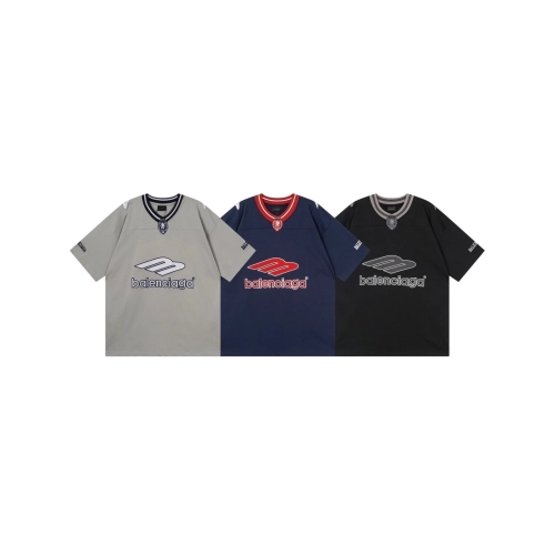 Balenciaga 3B Silhouette Ribbed V-neck Printed T-shirt Black Dark Blue Gray,Balenciaga T Shirt,Tshirt,APPAREL
