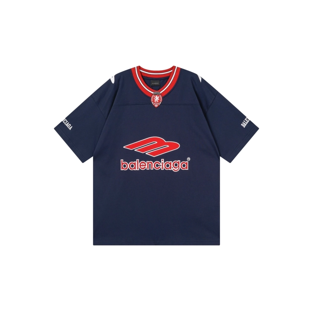 Balenciaga 3B Silhouette Ribbed V-neck Printed T-shirt Black Dark Blue Gray,Balenciaga T Shirt,Tshirt,APPAREL