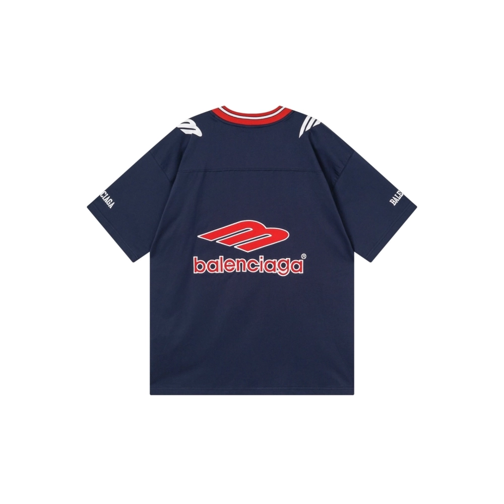 Balenciaga 3B Silhouette Ribbed V-neck Printed T-shirt Black Dark Blue Gray,Balenciaga T Shirt,Tshirt,APPAREL