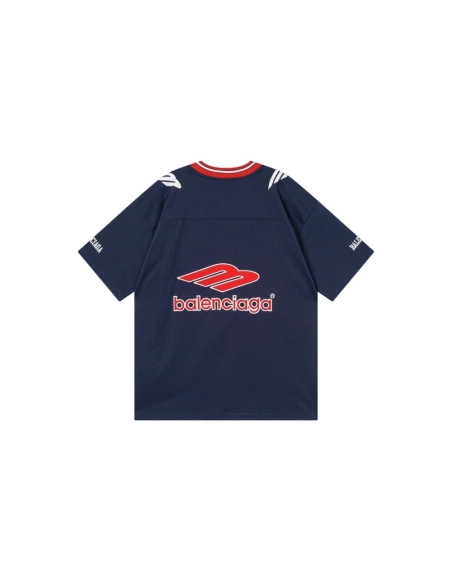 Balenciaga 3B Silhouette Ribbed V-neck Printed T-shirt Black Dark Blue Gray,Balenciaga T Shirt,Tshirt,APPAREL