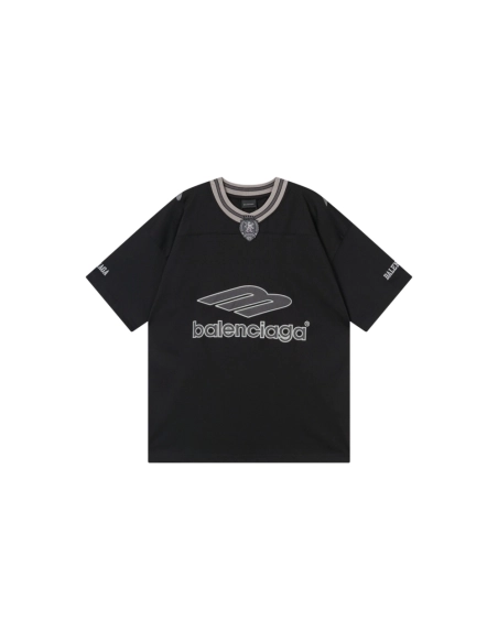 Balenciaga 3B Silhouette Ribbed V-neck Printed T-shirt Black Dark Blue Gray,Balenciaga T Shirt,Tshirt,APPAREL