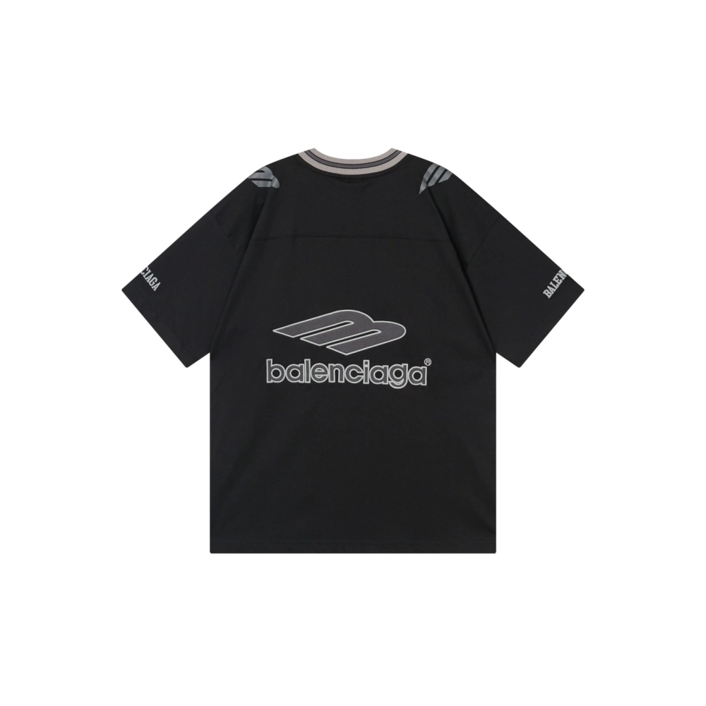 Balenciaga 3B Silhouette Ribbed V-neck Printed T-shirt Black Dark Blue Gray,Balenciaga T Shirt,Tshirt,APPAREL