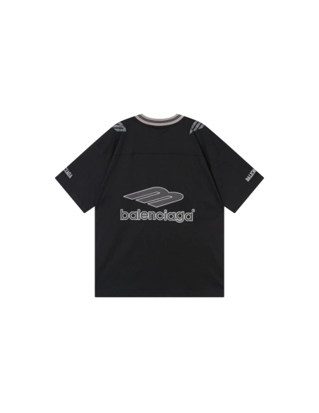 Balenciaga 3B Silhouette Ribbed V-neck Printed T-shirt Black Dark Blue Gray,Balenciaga T Shirt,Tshirt,APPAREL