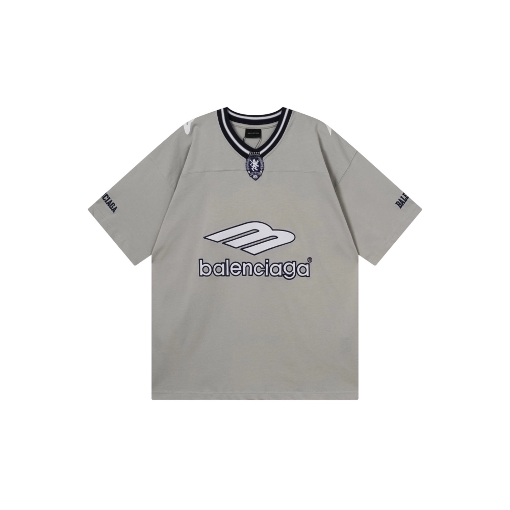 Balenciaga 3B Silhouette Ribbed V-neck Printed T-shirt Black Dark Blue Gray,Balenciaga T Shirt,Tshirt,APPAREL