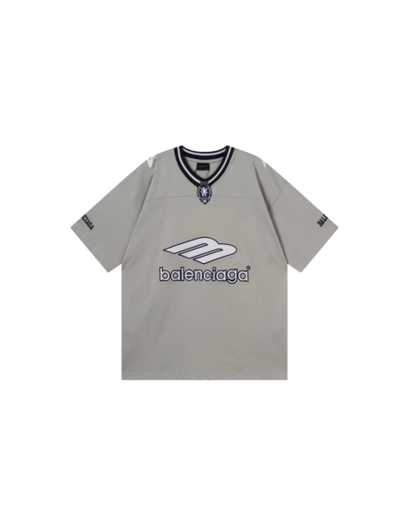 Balenciaga 3B Silhouette Ribbed V-neck Printed T-shirt Black Dark Blue Gray,Balenciaga T Shirt,Tshirt,APPAREL
