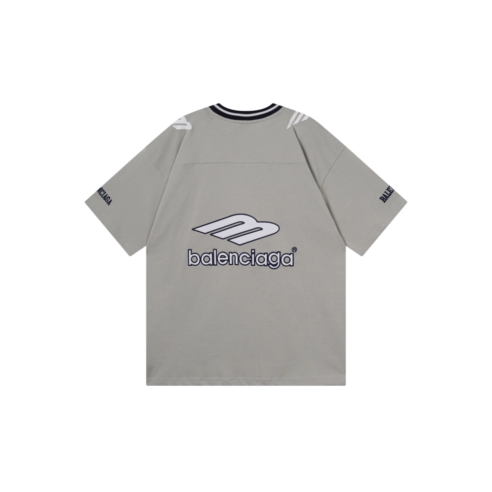 Balenciaga 3B Silhouette Ribbed V-neck Printed T-shirt Black Dark Blue Gray,Balenciaga T Shirt,Tshirt,APPAREL