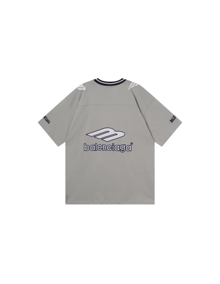 Balenciaga 3B Silhouette Ribbed V-neck Printed T-shirt Black Dark Blue Gray,Balenciaga T Shirt,Tshirt,APPAREL