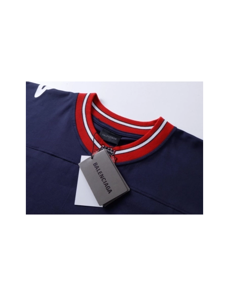 Balenciaga 3B Silhouette Ribbed V-neck Printed T-shirt Black Dark Blue Gray,Balenciaga T Shirt,Tshirt,APPAREL