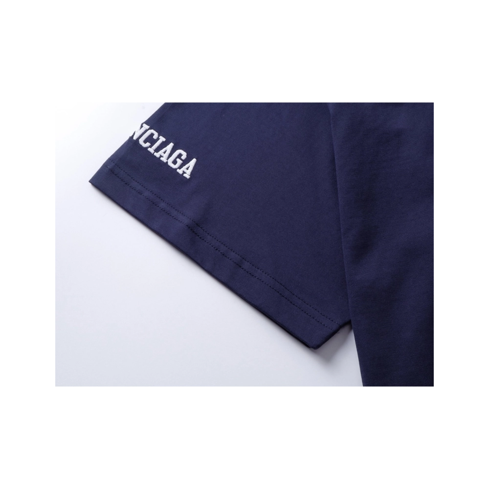 Balenciaga 3B Silhouette Ribbed V-neck Printed T-shirt Black Dark Blue Gray,Balenciaga T Shirt,Tshirt,APPAREL