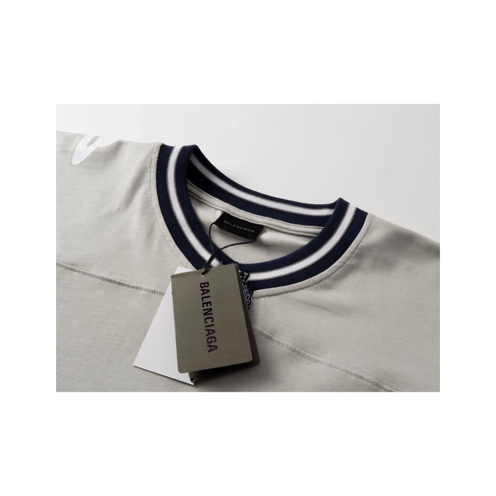 Balenciaga 3B Silhouette Ribbed V-neck Printed T-shirt Black Dark Blue Gray,Balenciaga T Shirt,Tshirt,APPAREL