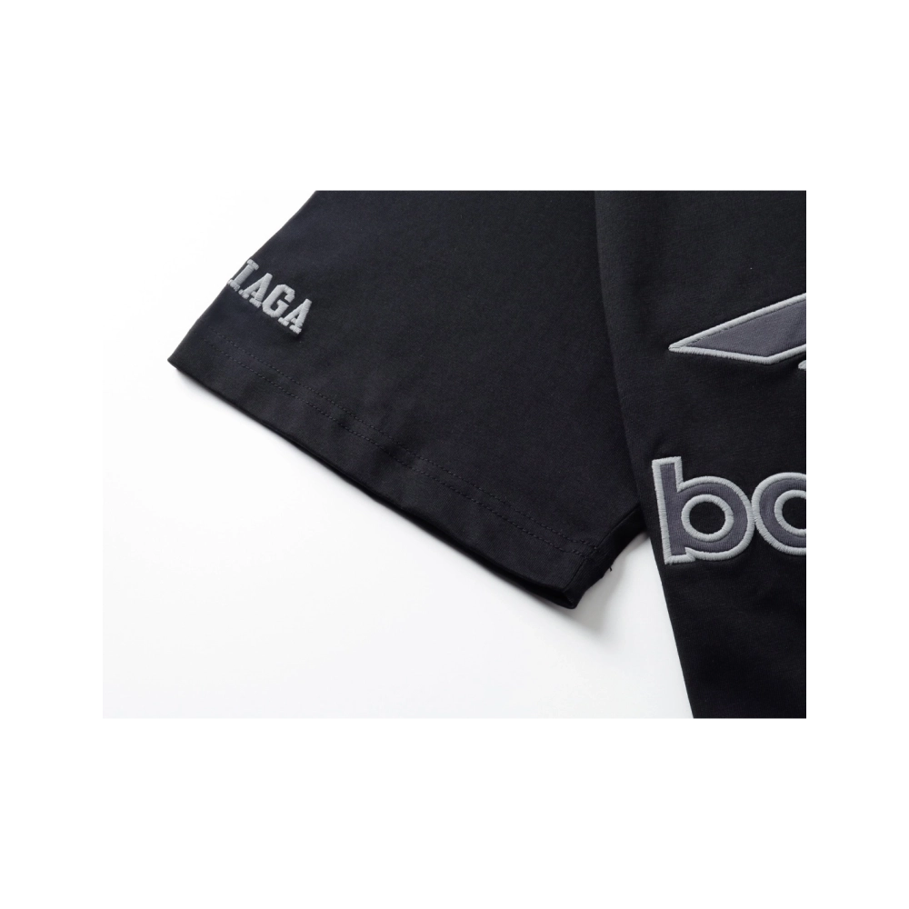 Balenciaga 3B Silhouette Ribbed V-neck Printed T-shirt Black Dark Blue Gray,Balenciaga T Shirt,Tshirt,APPAREL