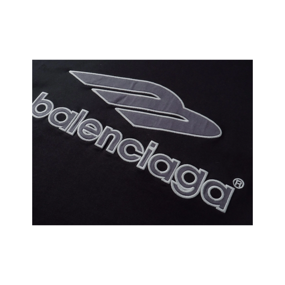 Balenciaga 3B Silhouette Ribbed V-neck Printed T-shirt Black Dark Blue Gray,Balenciaga T Shirt,Tshirt,APPAREL