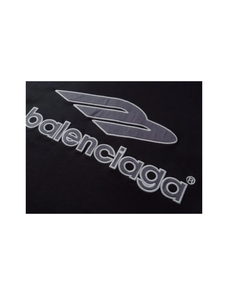 Balenciaga 3B Silhouette Ribbed V-neck Printed T-shirt Black Dark Blue Gray,Balenciaga T Shirt,Tshirt,APPAREL