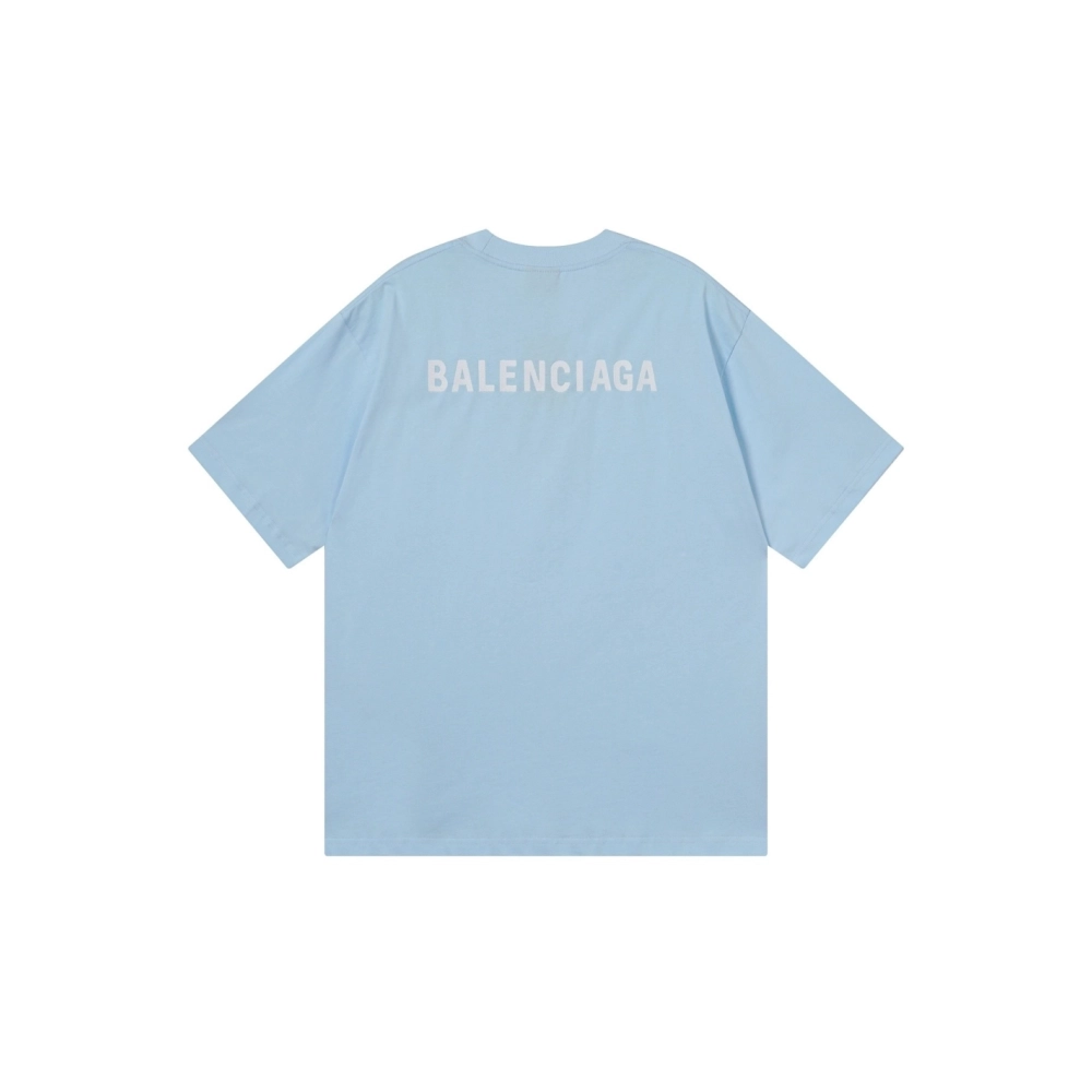 Balenciaga Logo Embroidered Washed Distressed T-shirt Black Blue,Balenciaga T Shirt,Tshirt,APPAREL