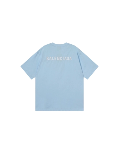 Balenciaga Logo Embroidered Washed Distressed T-shirt Black Blue,Balenciaga T Shirt,Tshirt,APPAREL