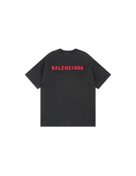 Balenciaga Logo Embroidered Washed Distressed T-shirt Black Blue,Balenciaga T Shirt,Tshirt,APPAREL