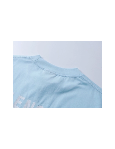 Balenciaga Logo Embroidered Washed Distressed T-shirt Black Blue,Balenciaga T Shirt,Tshirt,APPAREL