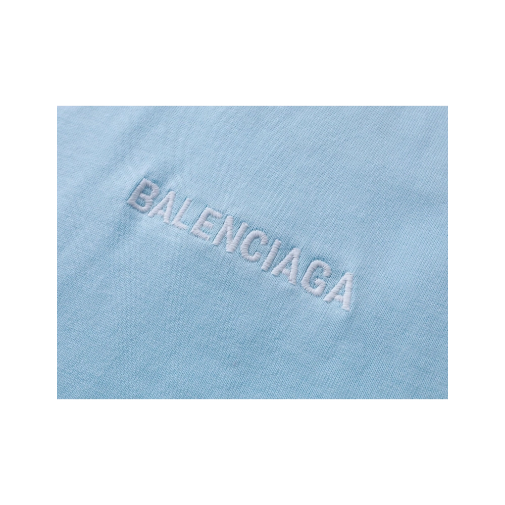 Balenciaga Logo Embroidered Washed Distressed T-shirt Black Blue,Balenciaga T Shirt,Tshirt,APPAREL