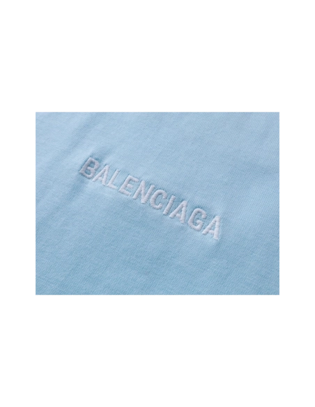Balenciaga Logo Embroidered Washed Distressed T-shirt Black Blue,Balenciaga T Shirt,Tshirt,APPAREL