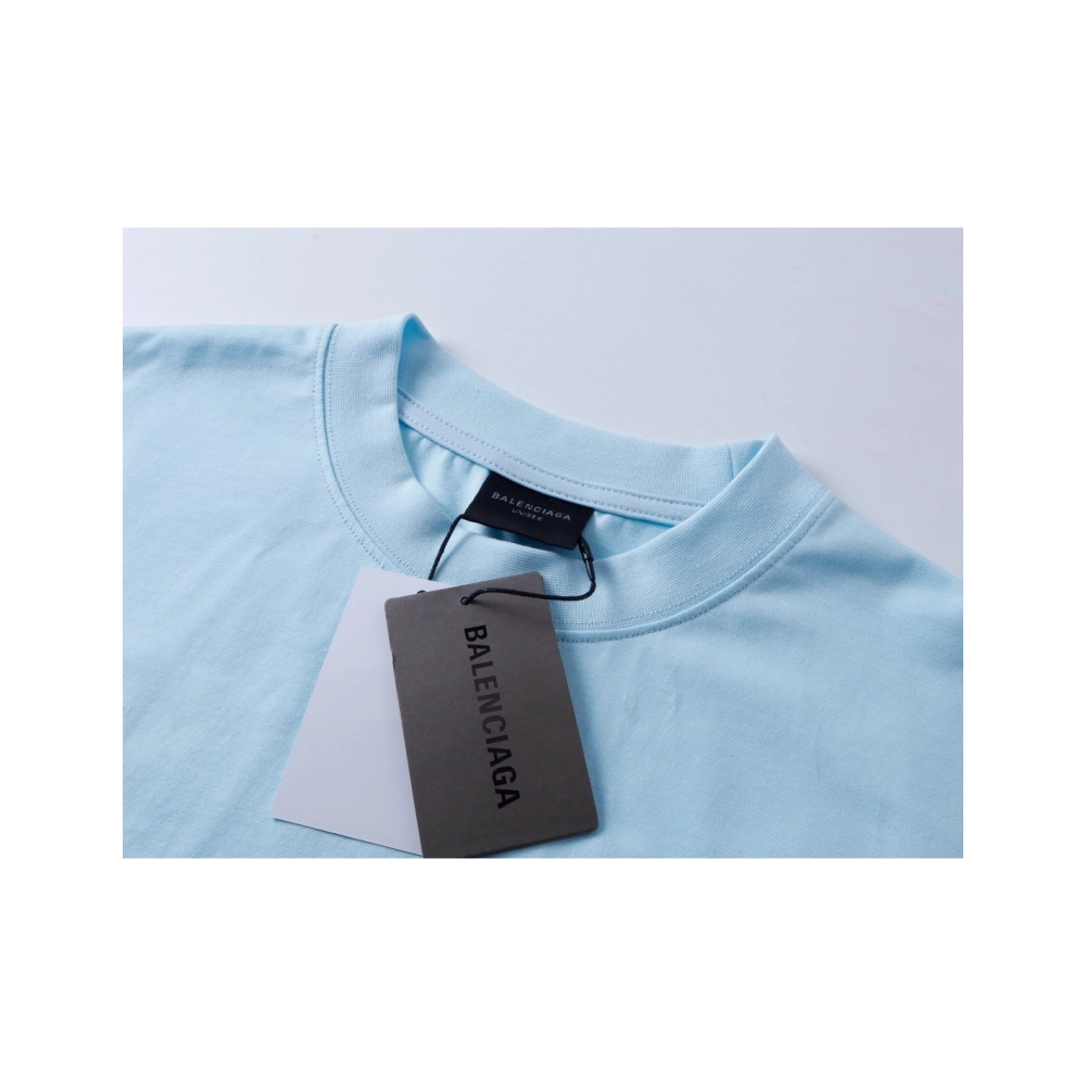 Balenciaga Logo Embroidered Washed Distressed T-shirt Black Blue,Balenciaga T Shirt,Tshirt,APPAREL