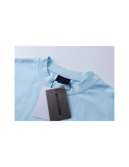 Balenciaga Logo Embroidered Washed Distressed T-shirt Black Blue,Balenciaga T Shirt,Tshirt,APPAREL
