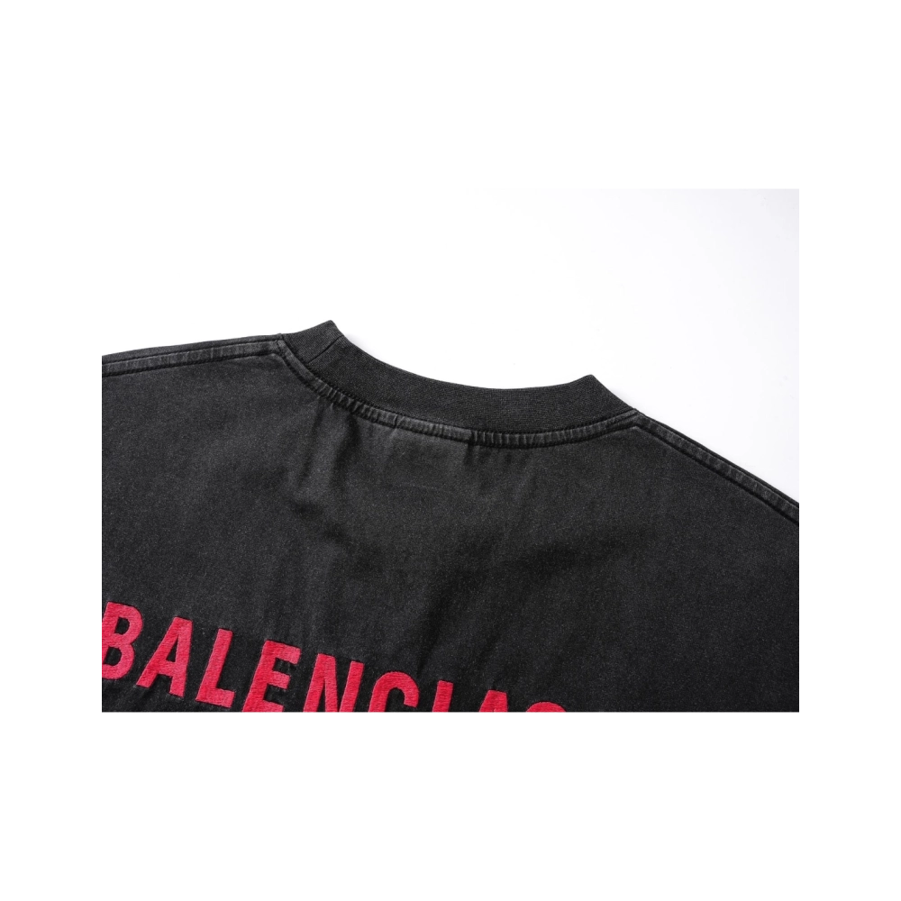 Balenciaga Logo Embroidered Washed Distressed T-shirt Black Blue,Balenciaga T Shirt,Tshirt,APPAREL