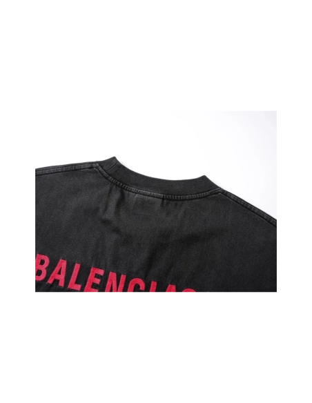 Balenciaga Logo Embroidered Washed Distressed T-shirt Black Blue,Balenciaga T Shirt,Tshirt,APPAREL