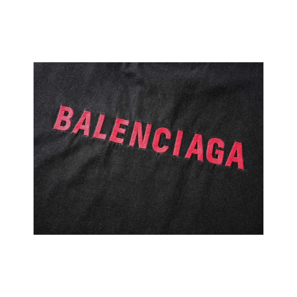 Balenciaga Logo Embroidered Washed Distressed T-shirt Black Blue,Balenciaga T Shirt,Tshirt,APPAREL