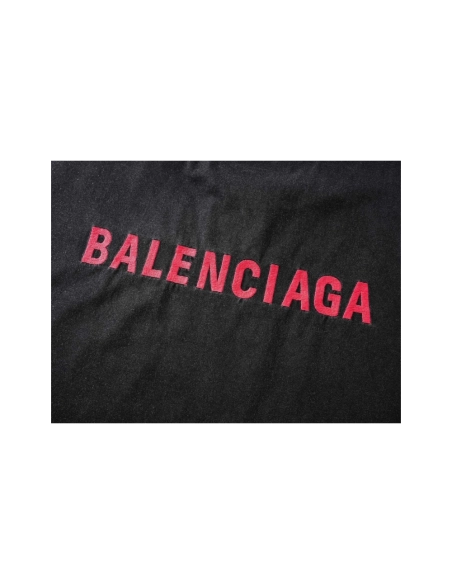 Balenciaga Logo Embroidered Washed Distressed T-shirt Black Blue,Balenciaga T Shirt,Tshirt,APPAREL