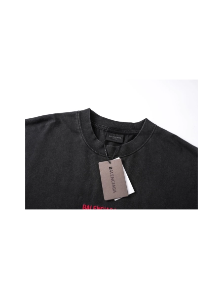 Balenciaga Logo Embroidered Washed Distressed T-shirt Black Blue,Balenciaga T Shirt,Tshirt,APPAREL