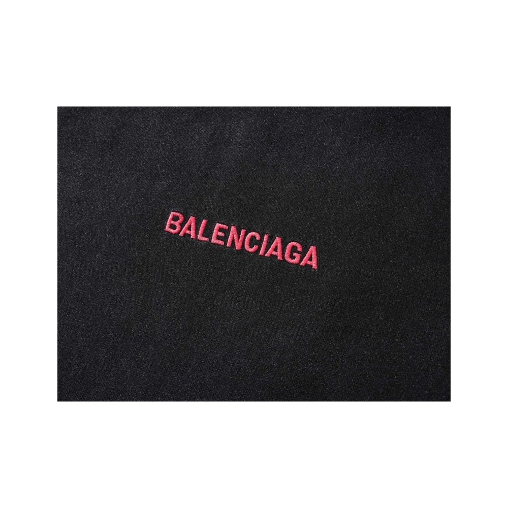 Balenciaga Logo Embroidered Washed Distressed T-shirt Black Blue,Balenciaga T Shirt,Tshirt,APPAREL