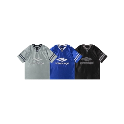 Balenciaga 3B Silhouette Ribbed V-neck Printed T-shirt Black Blue Gray,Balenciaga T Shirt,Tshirt,APPAREL