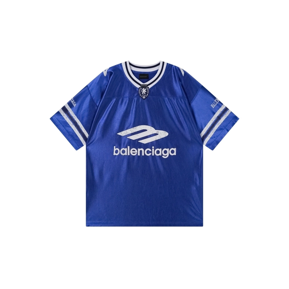 Balenciaga 3B Silhouette Ribbed V-neck Printed T-shirt Black Blue Gray,Balenciaga T Shirt,Tshirt,APPAREL