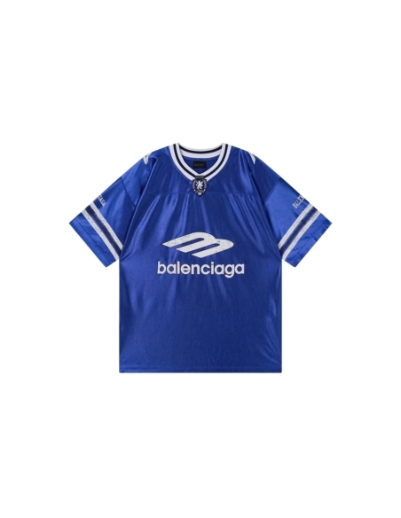 Balenciaga 3B Silhouette Ribbed V-neck Printed T-shirt Black Blue Gray,Balenciaga T Shirt,Tshirt,APPAREL