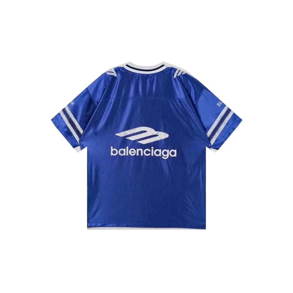 Balenciaga 3B Silhouette Ribbed V-neck Printed T-shirt Black Blue Gray,Balenciaga T Shirt,Tshirt,APPAREL