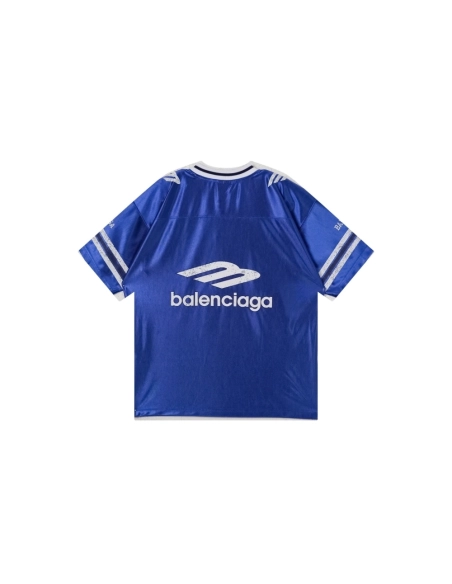 Balenciaga 3B Silhouette Ribbed V-neck Printed T-shirt Black Blue Gray,Balenciaga T Shirt,Tshirt,APPAREL