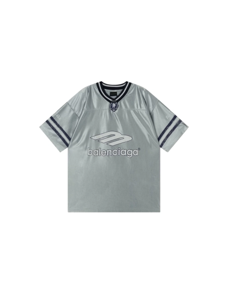 Balenciaga 3B Silhouette Ribbed V-neck Printed T-shirt Black Blue Gray,Balenciaga T Shirt,Tshirt,APPAREL