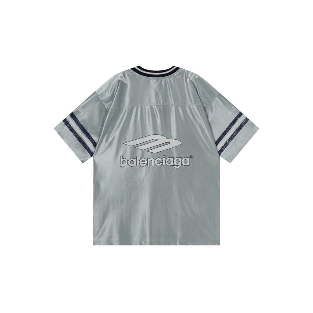 Balenciaga 3B Silhouette Ribbed V-neck Printed T-shirt Black Blue Gray,Balenciaga T Shirt,Tshirt,APPAREL