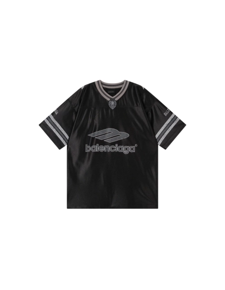 Balenciaga 3B Silhouette Ribbed V-neck Printed T-shirt Black Blue Gray,Balenciaga T Shirt,Tshirt,APPAREL