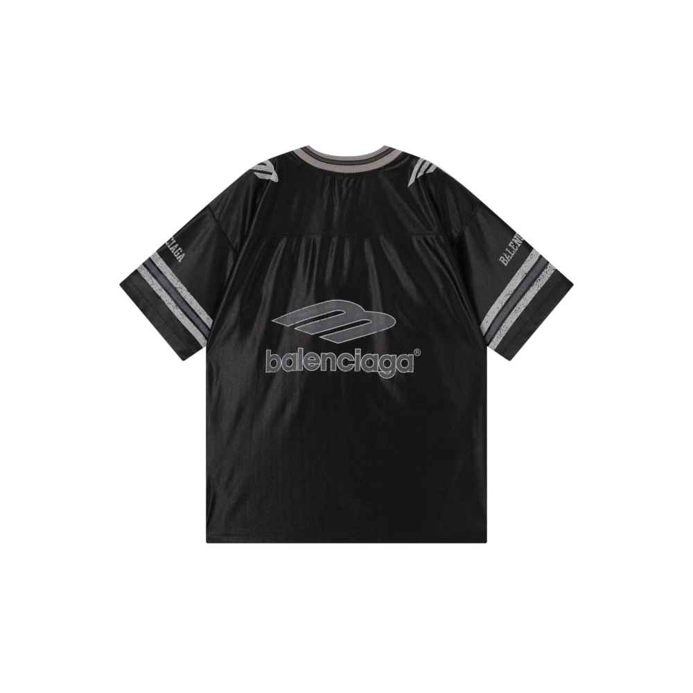 Balenciaga 3B Silhouette Ribbed V-neck Printed T-shirt Black Blue Gray,Balenciaga T Shirt,Tshirt,APPAREL