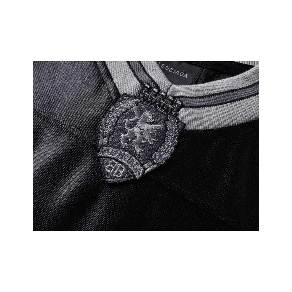 Balenciaga 3B Silhouette Ribbed V-neck Printed T-shirt Black Blue Gray,Balenciaga T Shirt,Tshirt,APPAREL